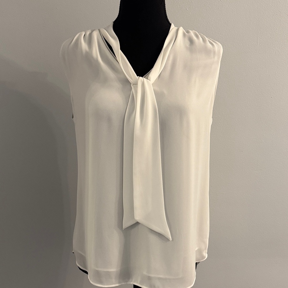 White House Black Market Ivory Tie-Neck Blouse